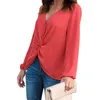 Vrouw lange mouwen twist front spleet blouse losse fit high-low hemline afgewerkte vrouwen blouses shirts