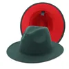 برتقالية جديدة مع قاع حمراء فيدورا قبعات النساء بالكامل فو ، صوف واسع الحافة لهجة اثنين من الجاز قبعة الرجال بنما حفل زفاف رسمي قبعة رسمية