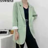 women amy green one button blazer female long sleeve casual jacket formal suits 210520