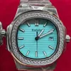 2021 Nowy Lód Niebieski Dial Diamond Mens Watch 2813 Automatyczny Ruch Montre De Luxe Zegarek Zegarek Ze Stali Nierdzewnej Przezroczyste Szkło Powrót Klasyczne Hojne zegarki