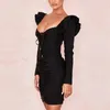 Robes décontractées 2022 Celebrity Soirée Robe Moulante Femmes Noir Manches Longues Sans Bretelles À Lacets Sexy Discothèque Robes