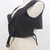 [EAM] Mujeres Loose Fit Negro Irregular Vendaje Chaleco corto Cuello en V Sin mangas Moda Primavera Verano 1DE0596 211120