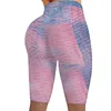 Kobieta Siłownia Fitness Krótkie Rajstopy Push Up Butt Joga Pół Spodnie Dla Kobiet Wysokiej Tie Dye Dye Jacquard Ladies Sports S-XXL