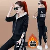 Zima Zagęścić Ciepłe Lamb Dres Wool Wool Women Two Piece Set Casual Hooded Zip Up Bluza plus Velvet Pant Suit Loungewear