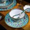 Jingdezhen luxe serviesgoed sets vergulden Bone China lichtblauw email Imperial Palace Style Dinner Plates Dines Derees Porselein Bowls AFBEELDEN VOOR CADEA