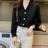 V Костюм воротник мода с длинным рукавом корейской шикарной свободной рубашке женщины сплошные цвета топы кардиган квадратная кнопка элегантная блузка 11873 210508