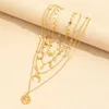 Colliers pendants Fashion Boho Gold Round Sequins Star Moon Horn Collier de terre creux pour femmes