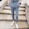 Spring Summer Men's Dress Casual Slim Striped Suit Pants Formal Business Trousers Ankle Length Men Clothes 29-35 210527