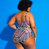 Plus Size Maillots de bain Bandage Cut Out Maillot de bain Femmes Maillot de bain Africain Imprimer Monokin Grand Body Sexy 210611