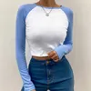 HEYounGIRL Casual Patchwork Long Sleeve Crop Top T Shirt Fashion Basic Cotton Tshirt Women Fashion Slim Korean Tee Shirt Femme Y0629