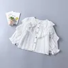 2-7 years high quality girl clothing set Spring fashion tiered ruched solid shirt + denim pant kid children clothing 211021