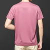 럭셔리 고품질 여름 실크 뽕나무 실크 v 지도자 슬림 반팔 티셔츠 얇은 얼음 실크 편안한 남자의 티셔츠 210531