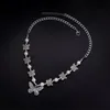 Fashion Ancient Silver Butterfly Pendant Necklace Women Harajuku Butterfly Necklace Collar Chain Pearl Beads Choker