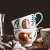 Estilo nórdico retro pintados à mão cerâmica caneca de café teacup casa café da manhã caneca de leite copos de café pintados à mão animal copo de água 21255b