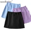 Zomer Mini Rok Sexy Een lijn Hoge getailleerde kantoor Dames Split S Back Rits Blue Purple Pink 210604