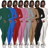 Frühlings-Frauen-Strickoveralls, Designer, schlank, sexy, Stickerei, LUCKY-Buchstaben, Reißverschluss, langärmelig, gerippt, Onesies, Sport-Strampler, hoher Kragen, passende Bodysuit-Hosen, XS-XXL