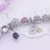 Mode 925 Sterling Silver Purple Crystal Murano Lampwork Glass European Charm Beads Heart Dangle Fits Pandora Charm Bracelets Collier B8