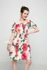 Women's Runway Dresses Slash Neckline Short Sleeves Floral Printed Tiered Elastic Waist Fashion Dress