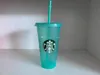 Starbucks 24oz/710ml Plastic Mugs Tumbler Reusable Clear Drinking Flat Bottom Pillar Shape Lid Straw Cups mug The new hot product for factory direct sale ABBK