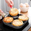 Poêles à omelettes à 4 trous, pour hamburgers, œufs, crêpes au jambon, poêle à frire avec manche en bois, cuisson antiadhésive pour petit déjeuner