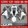 Corpo de Motocicleta para Yamaha YZF R1 1000 CC YZF-R1 YZF-1000 98-01 Bodywork 82No.20 YZF R1 YZFR1 98 99 00 01 1000CC YZF1000 1998 1999 2000 2001 Fairings OEM Kit Branco Lustroso Blk