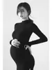 جديد أسود مثير فساتين الأمومة التصوير الدعائم انقسام الجانب ملابس الحمل طويلة الملابس صور تبادل لاطلاق النار للنساء الحوامل اللباس