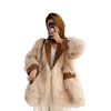 Luxe vintage vrouwen winter bontjas met faux lederen pak kraag warme jas sexy streetwear overjas meisje 211220
