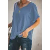 Plus Taille Pull Femme T-shirts Été Solide Casual Plain Weave Lâche O Cou À Manches Courtes Ourlet Noeud Top Vêtements Pour Femmes 210517