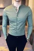 Men's Fashion Boutique Cotton Solid Color Collar Casual Business Long-sleeved Shirts Male Slim High-end Leisure 210721