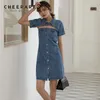 2 sztuka Letnia Dżinsowa Sukienka Kobiety Bez Ramiączek Przycisk Blue Jean Keyhole Ladies Koreański Mini 210427