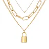 Multi Layer Lover Lock Pendant Choker Necklace Steampunk Padlock Heart Chain locket Necklace N207161