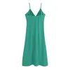 Solid green summer dress Elegant fashion V-neck folds sexy sundress women vintage chic dresses female 210430