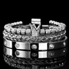 3 teile/satz Luxus Micro Pflastern CZ Crown Römischen Königlichen Charme Männer Armbänder Edelstahl Kristalle Armreifen Paar Handgemachten Schmuck Geschenk h1027