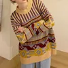 Единас вязаный жаккардовый свитер Цветочный старинный с длинным рукавом пуловер женщин свободные женские джемпер корейский стиль осень зима 210527