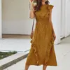 Abiti casual Donna 2022 Moda estiva Elegante Sexy Beach Ruffles Midi Stampa Dot Boho Vestito da vacanza Cottagecore Abiti Robe