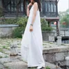 Johnature Frauen Baumwolle Leinen Unregelmäßige Kleider Ärmellose V-ausschnitt Patchwork Einfarbig Kleidung Sommer Casual Maxi Kleid 210521