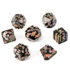 Flower Coloured Glaze Semi-precious Loose Gem Stones Dices Handmade Custom Engrave Dungeons & Dragons RPG Game Digital Entertainment Polyhedron Stone Dice 7pcs/set