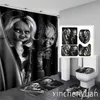 Cortinas de ducha Película de terror Chucky Impresión 3D Cortina de baño impermeable Cubierta de inodoro Alfombra antideslizante (1/3/4 piezas) W07