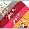 Okłady kapelusze, szaliki Rękawiczki AessoriesScarves Prezent do Mama Plum Blossom Double Haftowane Szalik Wina Kobiety Cashmere Lady Tassel Fashion Net