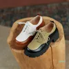 Dress Shoes Spring Leather Women Round Toe Lace-up Platform Casual Loafers Woman Cross-tied Mixed Color