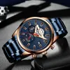 Curren бизнес мужские часы новая мода синий кварцевый наручные часы спортивный нержавеющий сталь хронограф часы причинно-следственные часы Q0524