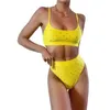 Damen-Bademode, sexy, kontrastfarbener Bikini, ärmellos, Sling-Tops, Slips, Badeanzug, klassisch, hohl, bauchfrei, zweiteiliges Set, verstellbar