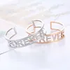 Rose Gold Forever Letter Manchet Armband Bangle Rvs Holle Kleurrijke Crystal Bangle voor Dames 2019 Nieuwe Sieraden Geschenken Q0719