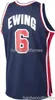 Cousu Ewing Basketball Jersey # 6 Navy Basketball Home 1992 Dream Team Jersey personnalisé hommes femmes maillot de basket-ball jeunesse XS-5XL 6XL