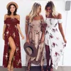 Vrouwen uit schouder bloemenprint boho jurk vrouwen strand zomerjurk dames strapless lange maxi jurk vestidos vrouwelijke XS-5XL 210422