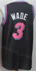 男性DWYANE WADEバスケットボールジャージー3刺繍とステッチチームカラーブラックレッドホワイトブルーイエロー通気性純綿用スポーツファンシャツトップクオリティ販売