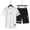 Zomer trainingspak mannen twee stuk set heren shorts en t-shirts polyester mode gedrukt massief sweatshirt sets homme clohing 210601