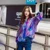 Holographic Print Womens Tops And Blouses Colorful Shirt Loose Long Sleeve Streetwear Blouse Top Femme 210427