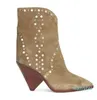 Leather Suede Women Ankle Boots Sexy Pointed Toe Slip On Cowboy Boots Chunky Heel