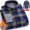 Homens Casuais Camisas Inverno Veludo Dual Sided Warm Plus Size Plaid Negócios Escova Fleece Camisa grossa Tops soltos de meia-idade